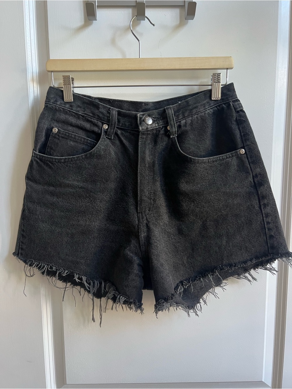 Wrangler Black Frayed-Hem Denim Shorts